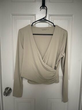 Abercrombie & Fitch Beige Wrap-Front Long Sleeve Top